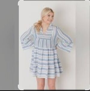 entro Blue & White Striped Tiered Casual Dress NWT